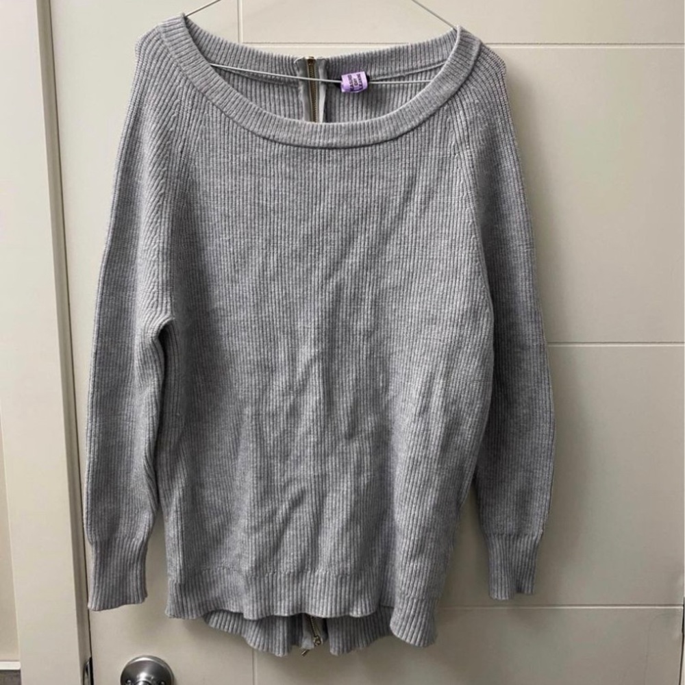 Grey sweater with zipper up the back